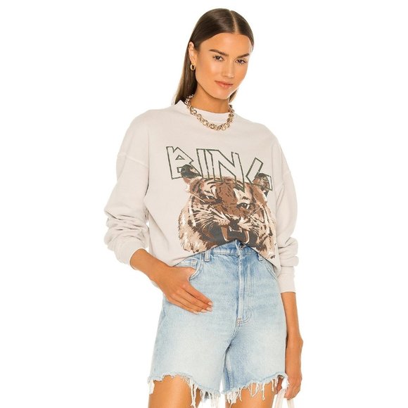 ANINE BING Tiger Sweatshirt in Stone XSmall - Picture 1 of 16